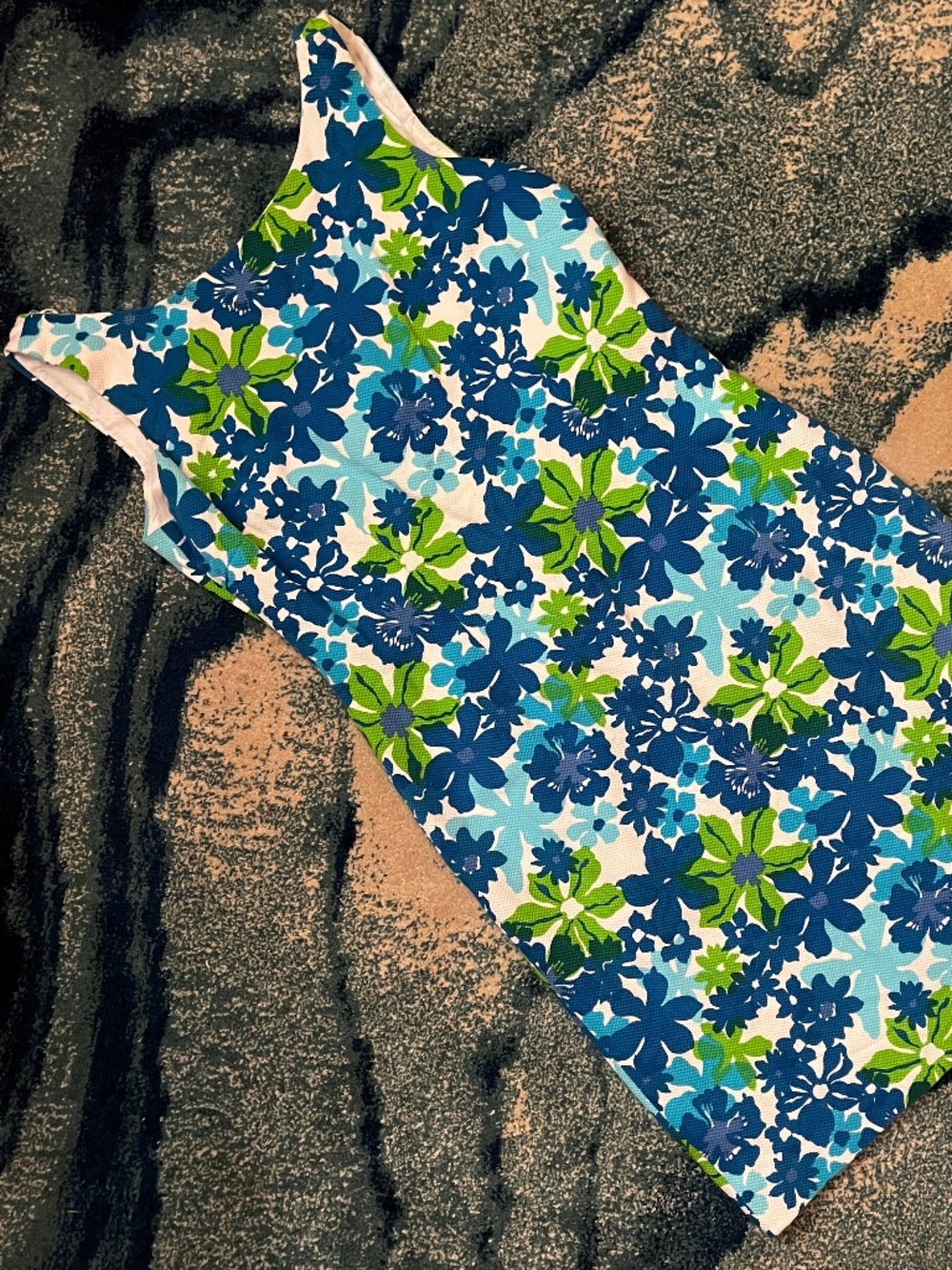 Talbots Vintage Shift Dress Womens 10 Blue Green Floral Mod 60s 70s Sleeveless M
